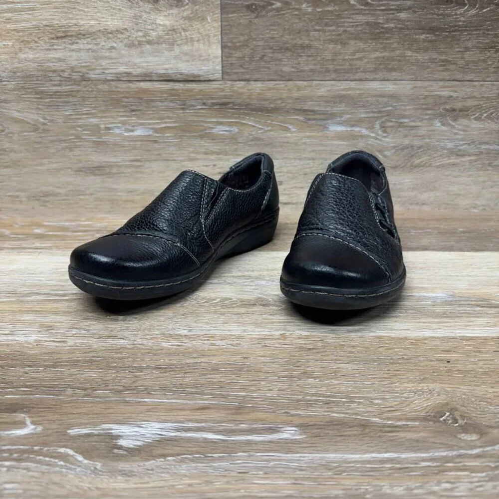 Clarks Evianna Black Leather Slip On Shoes Women's Size 6